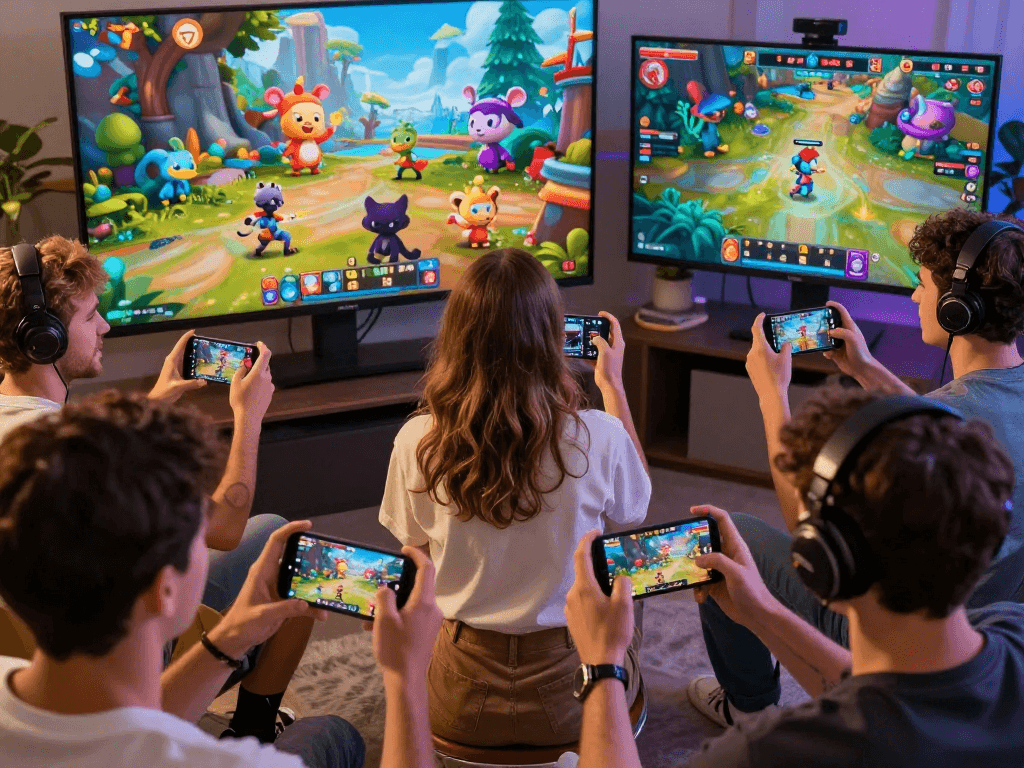 Players enjoying mobile porn games in an immersive virtual world filled with vibrant graphics.