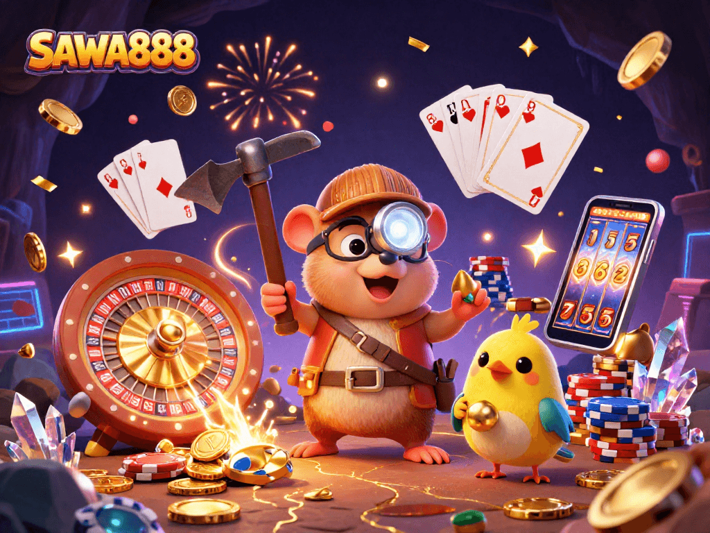 Engage with SAWA888's thrilling slots experience featuring unique characters and vivid casino elements.