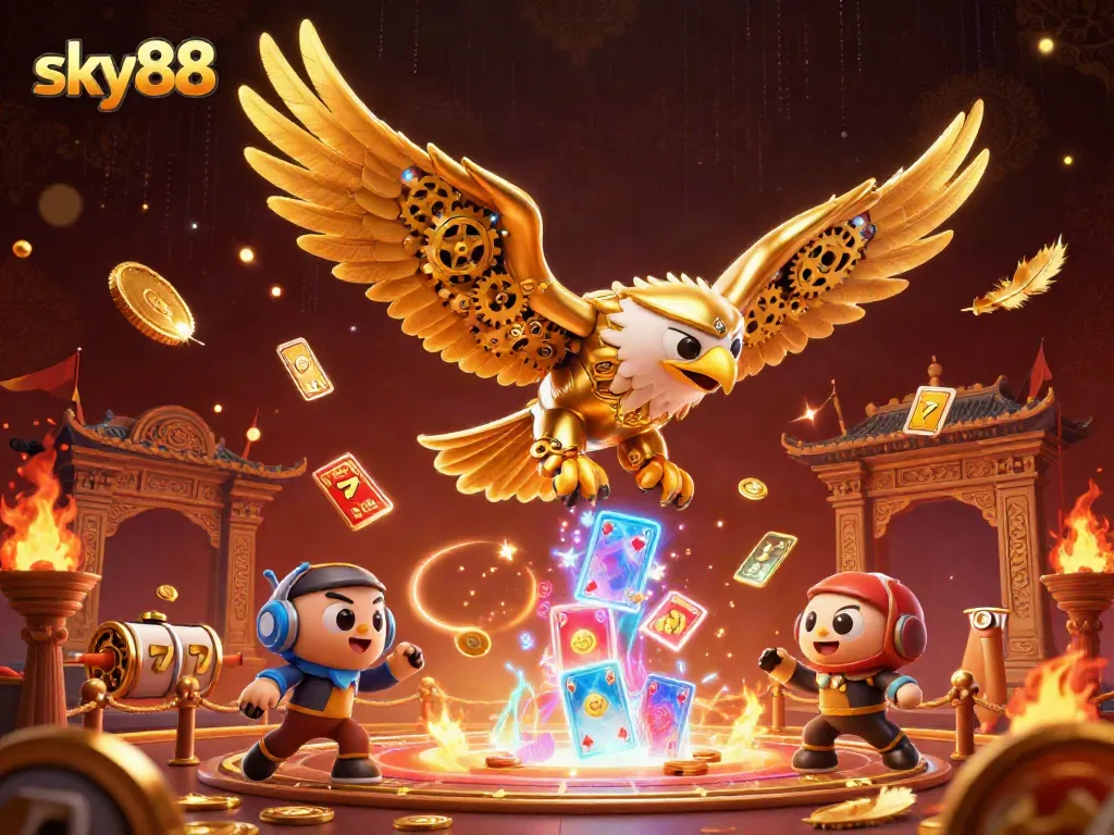 Experience thrilling gameplay at sky88 casino with dynamic holographic cards and vibrant characters.