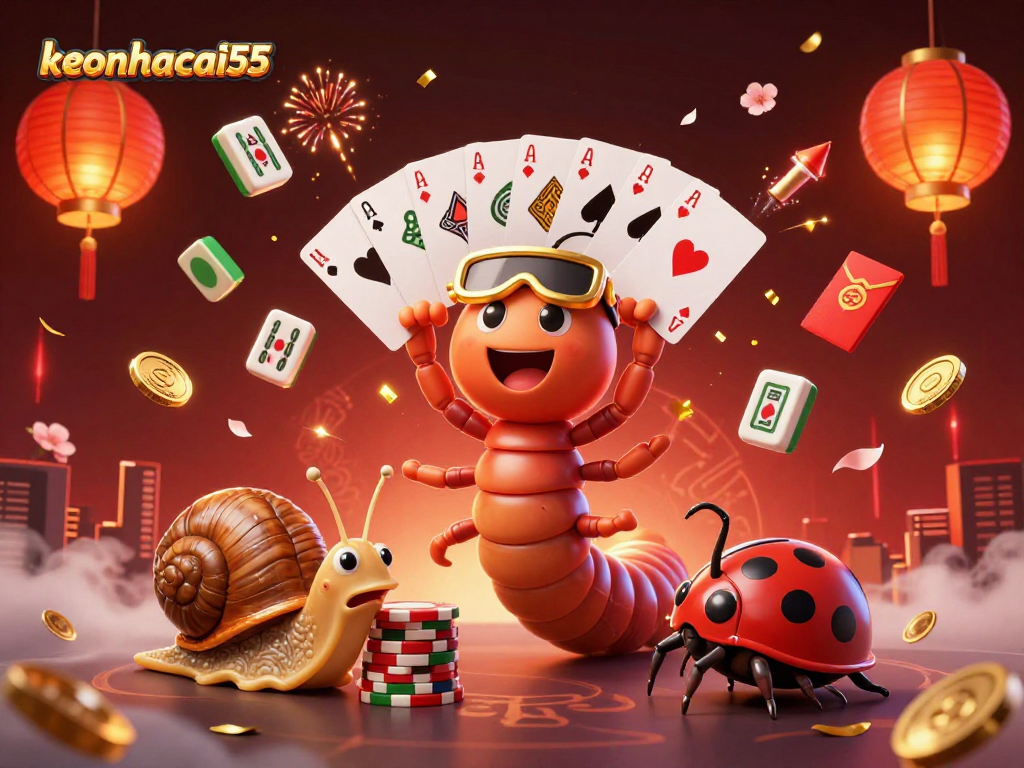 Engage with keonhacai55 as a 3D illustration of a millipede dealer showcasing exciting gaming elements.