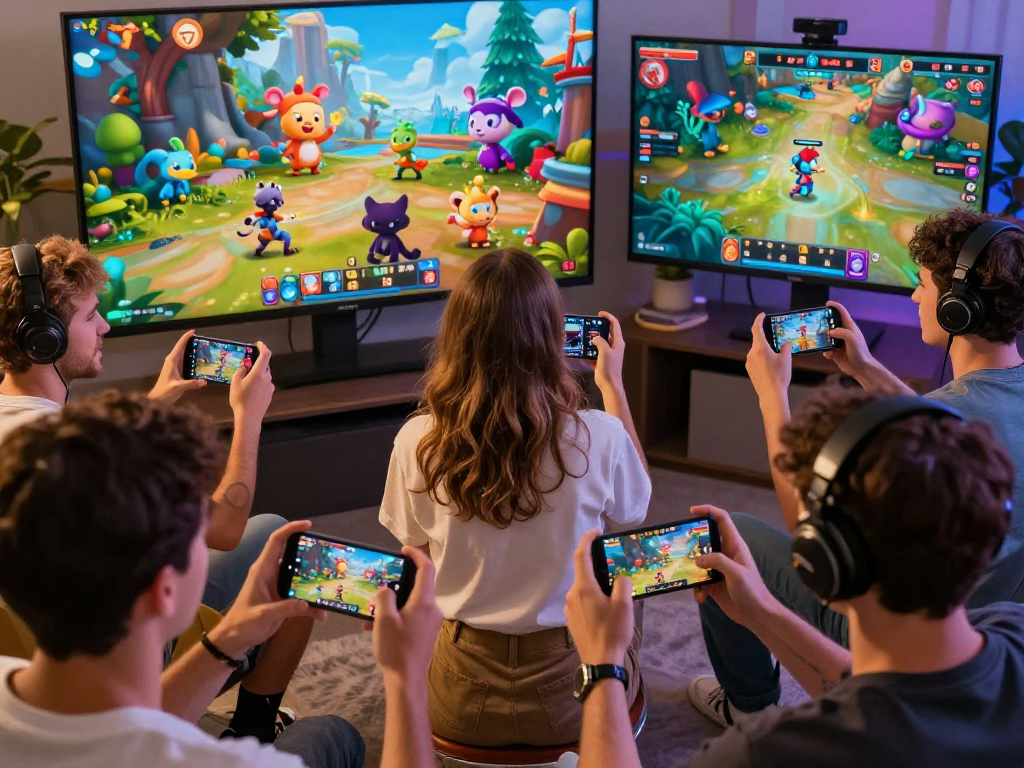 Players enjoying mobile porn games in an immersive virtual world filled with vibrant graphics.
