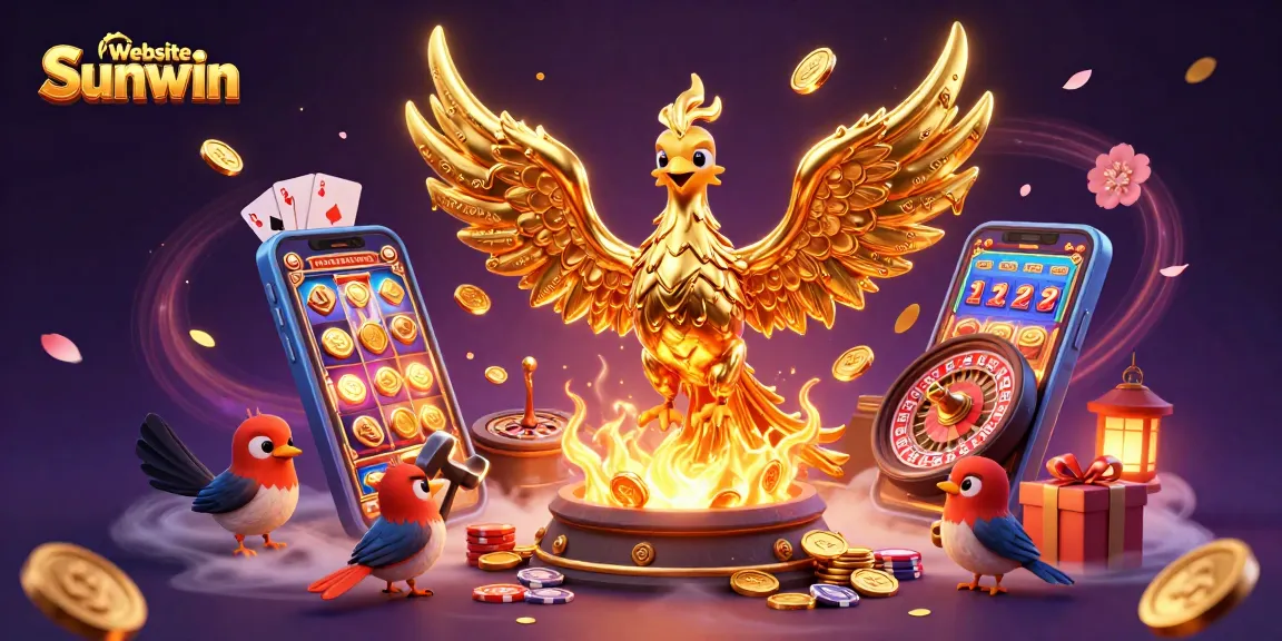 Experience thrilling slots at Website Sunwin with a golden phoenix and vibrant gaming elements.