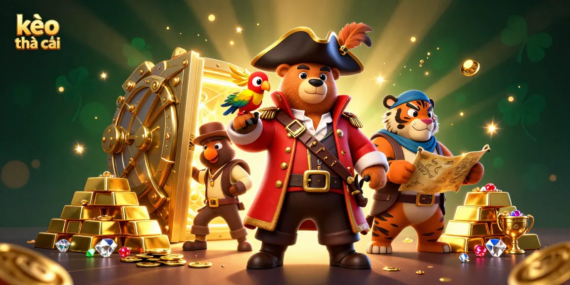 Engage with kèo nhà cái through an exciting 3D illustration featuring treasure and gambling elements.