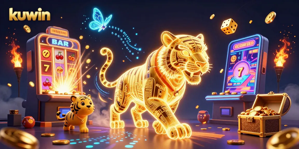 Kuwin offers an exciting experience with a golden tiger in a vibrant casino, highlighting thrilling gaming elements.
