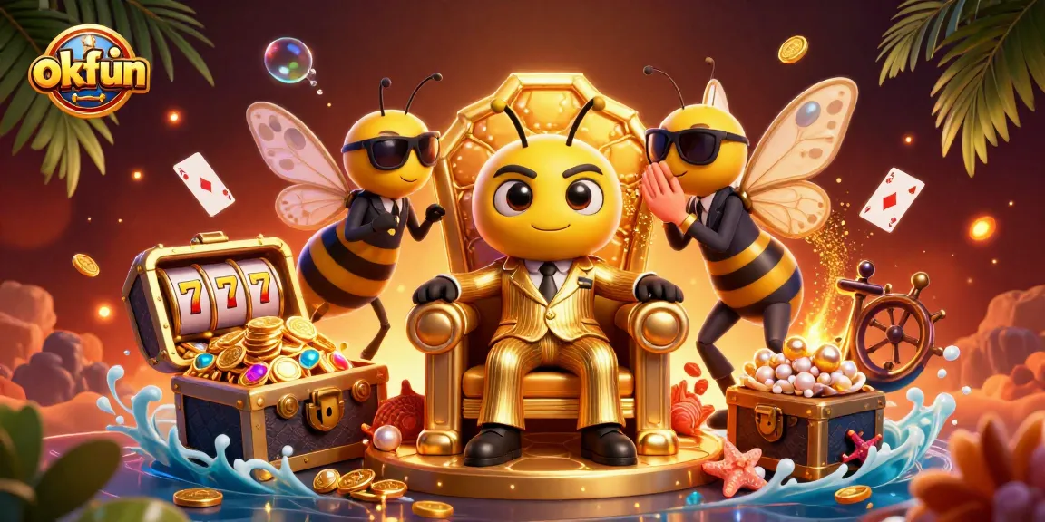 Experience thrilling slots at okfun with a captivating bumblebee mob boss in an imaginative casino scene.
