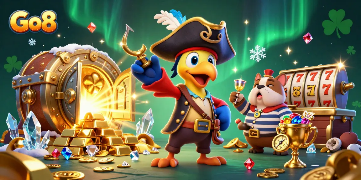 Experience thrilling adventures with Go8 in this vibrant, dynamic casino scene filled with treasures and excitement.